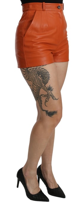 Dolce & Gabbana Damen Orange Leder High-Waist-Shorts - Image 2