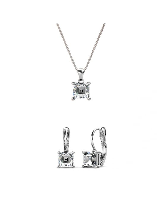 Parure et Coffret Square - Argenté et Cristal - Image 1