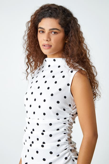Polka Dot Ruched Stretch Top