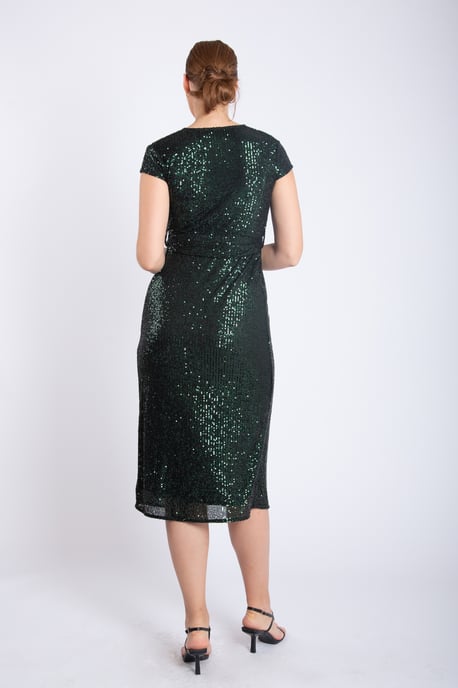 Sequin Belted Midi Wrap Dress