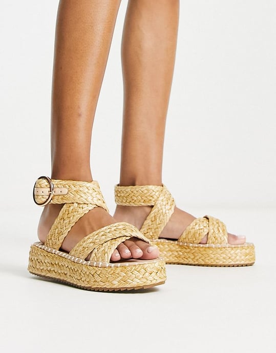 ASOS DESIGN Journey raffia espadrille in natural-Neutral
