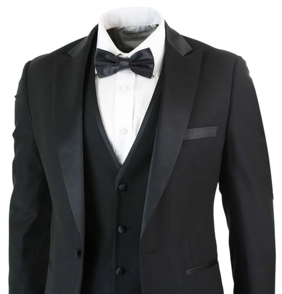 Herren 3-teiliger schwarzer Smoking-Anzug klassisch Satin Dinner tailliert für Hochzeit Abschlussball - Image 3