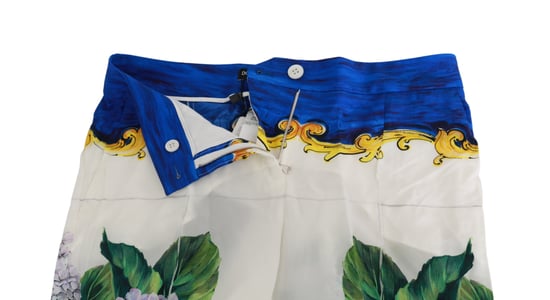 Dolce und Gabbana Weiße Hortensie Gerade Mittlere Taille Seidenhosen - Image 5