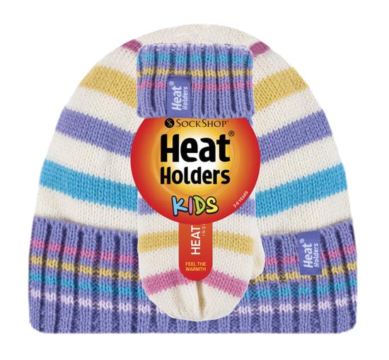 Wärmehalter - Kinder Mädchen Fleece gefüttert gestrickt gestreift bunt Winter Thermomütze und Handschuhe Set - CS2P11 - Image 2