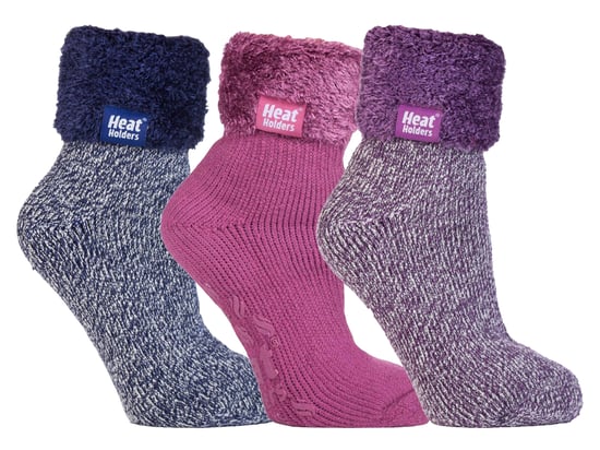 Womens Fluffy Slipper Bed Socks with Grips | Heat Holders | 3 Pair Multipack | Ladies Warm Fleece Lined Non Slip Socks | Winter Gifts for Her - Pack 2 - Image 1