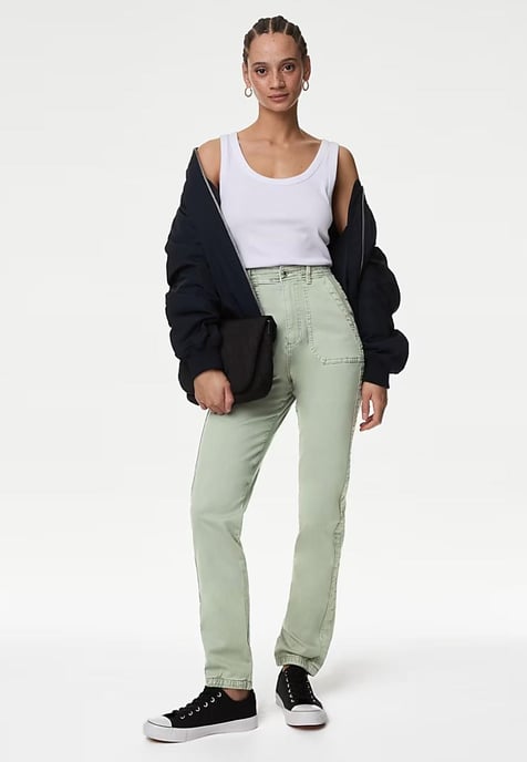 M&S Collection Damen Baumwollmischung Slim Fit Ankle Grazer Jogger Olive - Image 4