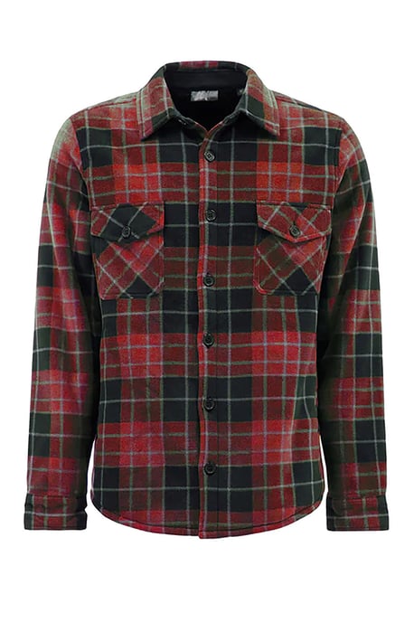 Gesteppte karierte Herren-Winterjacke | Wärmehalter | Langarm-Karohemd | Karomuster - Karminrot / Schwarz - Image 1