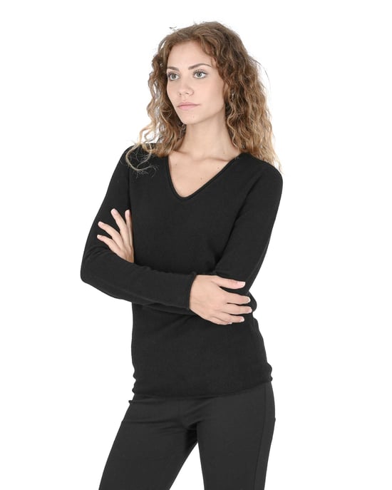 Crown Of Edinburgh Kaschmir Womens V Neck Sweater Coe 0022 Schwarz - Image 2
