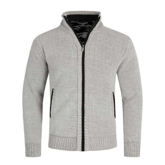 Herren-Cardigan mit Rei?verschluss, Stehkragen und gefuttertem Grobstrickpullover hellgrau - Image 1