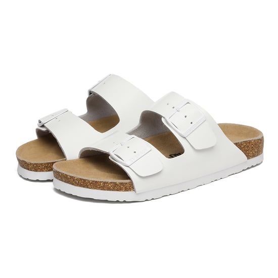 EVER AU Women Mallard Leather Twin Buckle Sandals - White Leather