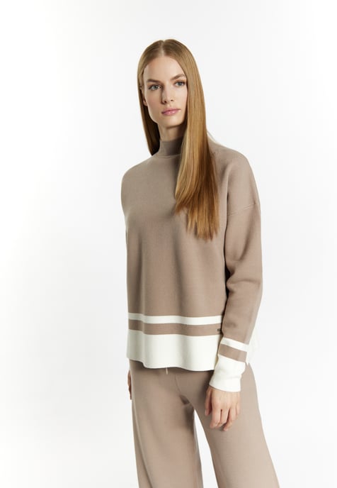 Dreimaster Strickpullover Damen Schlamm Wollweiss - Image 3