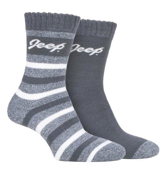 Ladies Thermal Boot Socks | Jeep | Atmungsaktive, gepolsterte Socken für Laufen, Wandern und Walking | Gepolsterte Socken im Streifendesign - Schiefer / Creme - Image 1