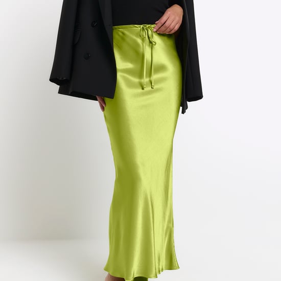 River Island Womens Midi Skirt Green Tie Waist