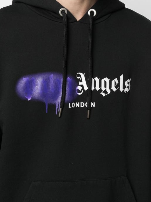Palm Angels London Lila Sprühlogo Hoodie Schwarz - Image 4