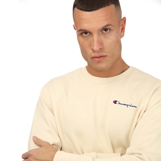 Men's Champion Crew Neck Small Script Logo Sweatshirt in Sand