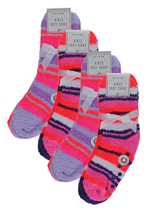8 Paar Mädchen flauschige Bettsocken | kuschelige Pantoffelsocken für Kinder - Streifen - Image 2