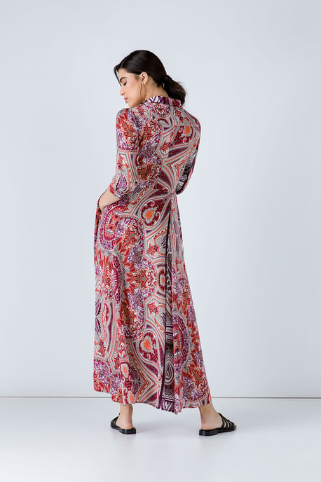 Print Maxi Dress with Buttons