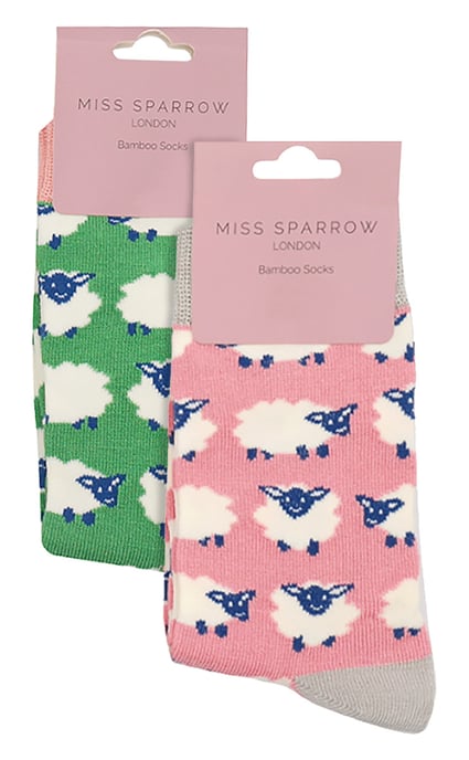Miss Sparrow - 2er-Pack Mädchen Bambus Tier gemusterte Socken - Schaf - Image 2