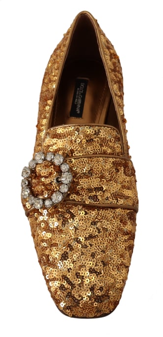 Dolce & Gabbana Gold Pailletten Crystal Flache Damen Slipper Schuhe - Image 4