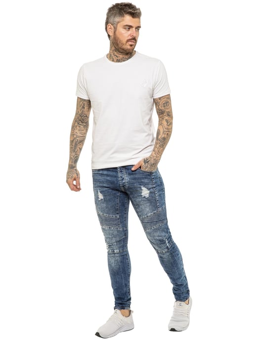 Enzo | Herren Skinny Stretch Biker Denim Jeans - Blau - Image 6