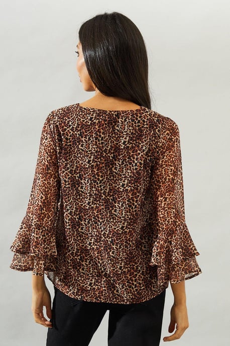 Leopard Flute Sleeve Top