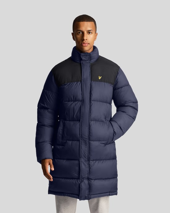 Lyle & Scott – Lange, wattierte Pufferjacke in Marine - Image 1