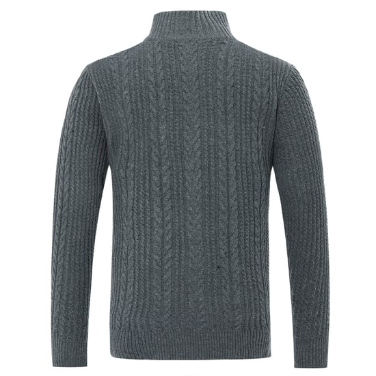 Herren Strickjacke mit Reißverschluss Cardigan Grobstrick mit Stehkragen Grau - Image 4