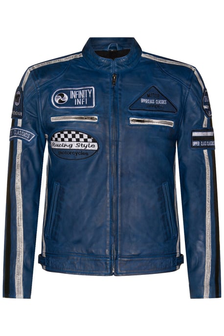 Leather racing biker motorcycle jacket with zipper