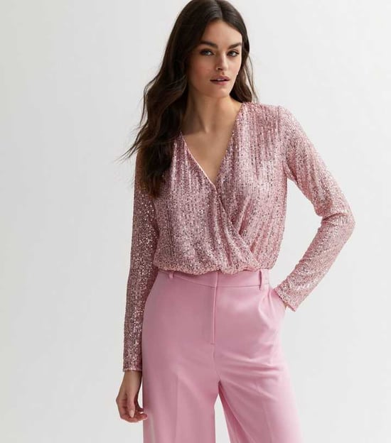Pailletten-Wickel-Bodysuit mit langen Ärmeln - Image 1
