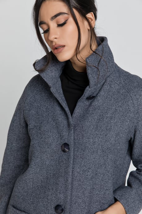 Wool Blend Grey Melange Coat by Conquista Fashion