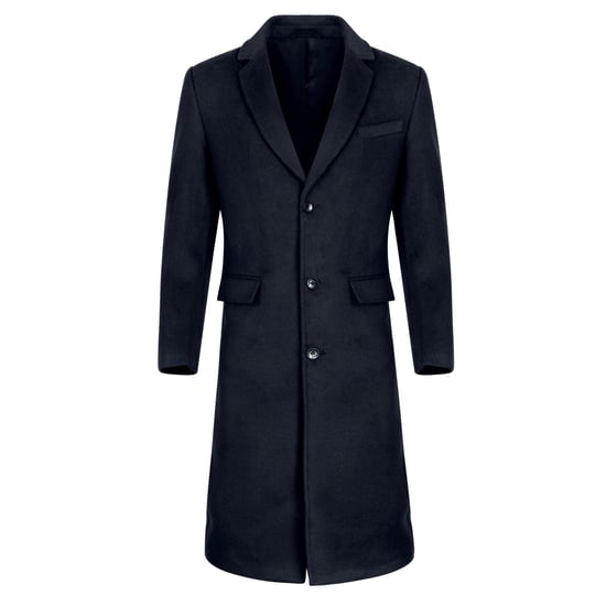 Herren Winter Wollmantel Knielang Slim Fit Umlegekragen Business M?ntel Blau - Image 1