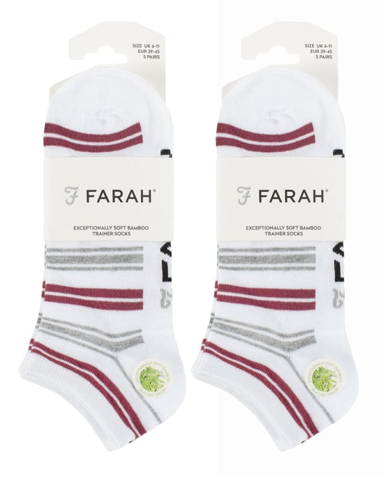10 Paar Herren Bambus-Trainersocken | Farah | Gestreifte gepolsterte Knöchelsocken - Weißer Streifen - Image 2