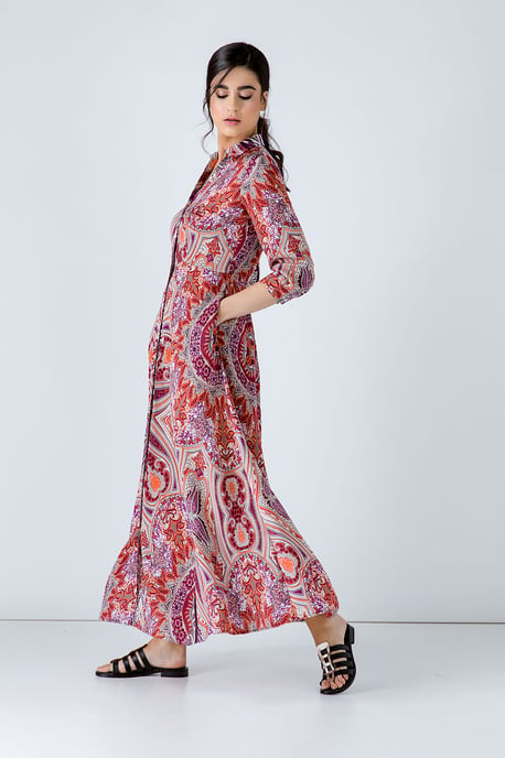 Print Maxi Dress with Buttons