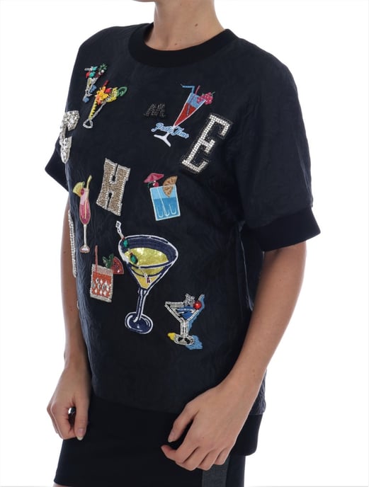 Dolce & Gabbana Damen schwarzer Brokat-Cocktail-Kristallpullover - Image 2