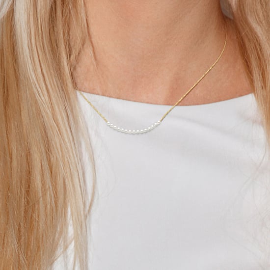 DIADEMA - Necklace - 15 Real Freshwater Pearls - Cable Chain in Yellow Gold
