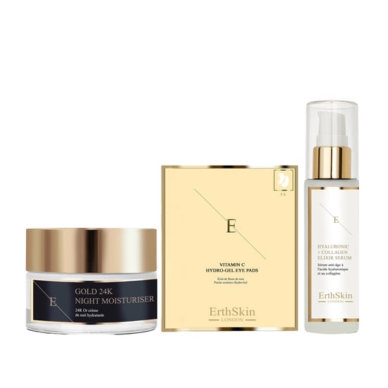 Anti-Falten Nachtfeuchtigkeitscreme 24k Gold 50ml + Hyaluronsäure & Kollagen Serum - 60ml + Vitamin C Hydrogel Augenpads x 5 - Image 1