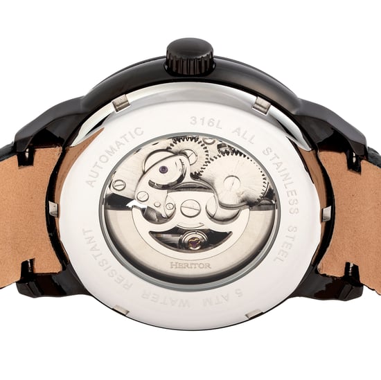 Heritor Automatic Sanford Semi-Skeleton Leather-Band Watch