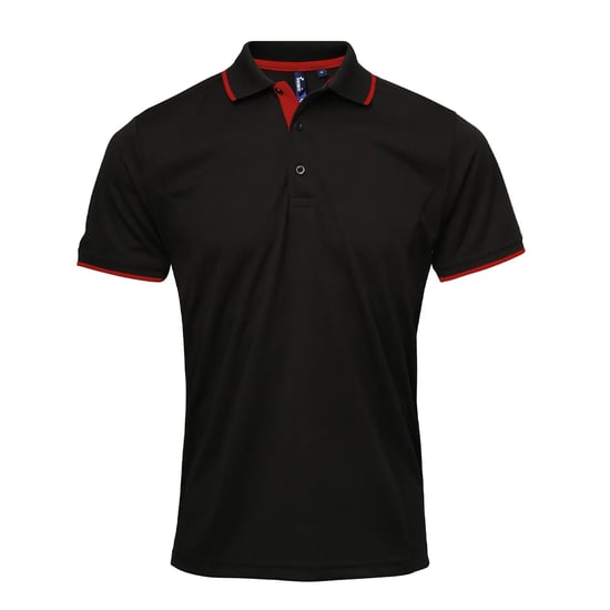 Premier Mens Coolchecker Contrast Pique Polo Shirt (Schwarz/Rot) - Image 1