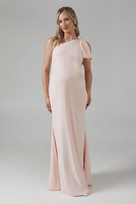Maternity Bow One Shoulder Bridesmaids Maxi Dress