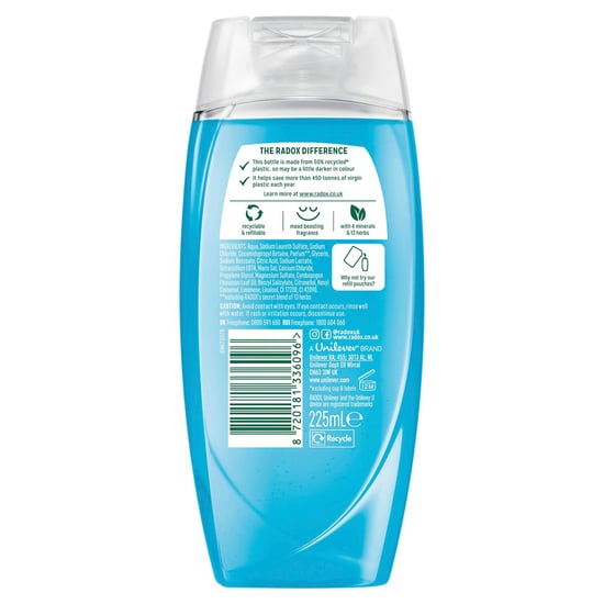 Radox Mineral Therapy Shower Gel Feel Active with Sea Salt & Lemongrass, 225ml,3 Pack