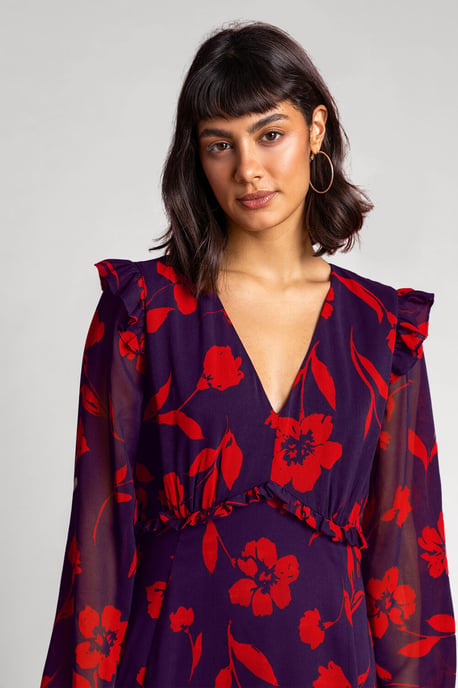 Floral Print Chiffon Midi Dress