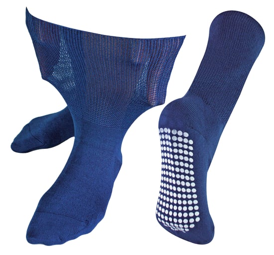 Extra breite Ödemsocken mit rutschfesten Griffen | Dr.Socks | Herren & Damen | Bambus Pantoffelsocken mit Grippern für geschwollene Beine Knöchel & Füße - Navy - Image 1