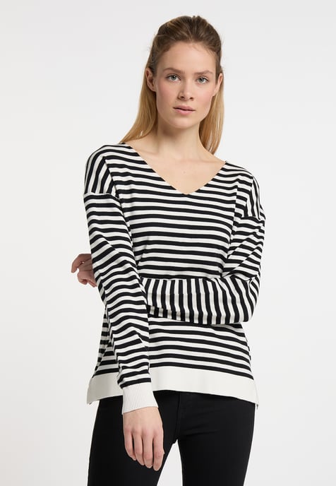 Dreimaster Strickpullover Damen Wollweiss Schwarz - Image 3