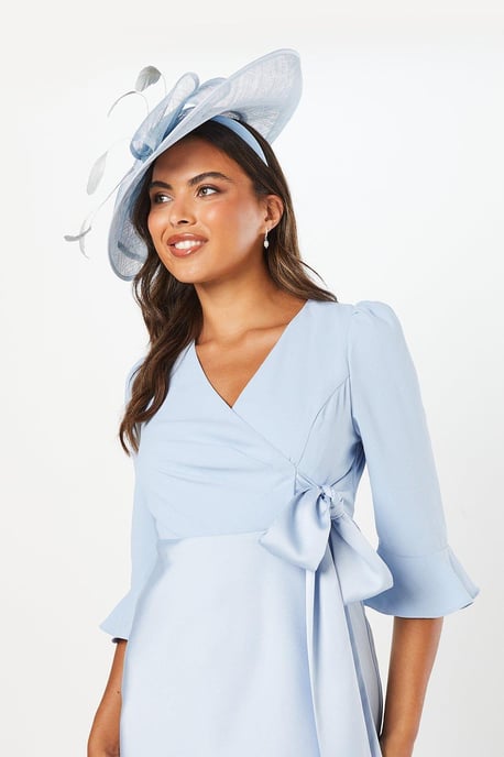 Ruffle Sleeve Satin Back Crepe Wrap Dress