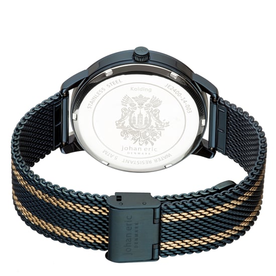 Johan eric: kolding, stainless steel blue watch with stainless steel mesh strap