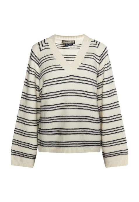 Dreimaster Strickpullover Damen Wollweiss Marine - Image 1