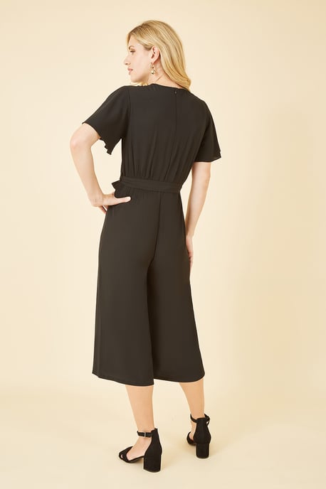 Mela Black Wrap Over Jumpsuit With Angel Sleeve