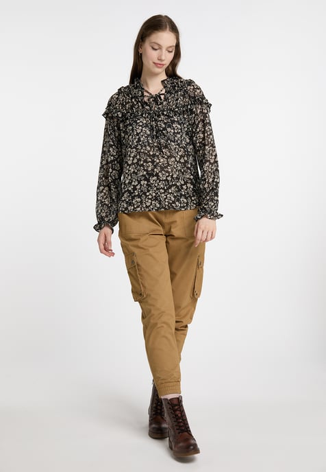 Dreimaster Rüschenbluse Damen schwarz weiss - Image 2