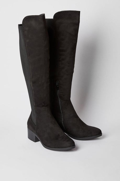 Wide Fit Hannah Elastic Back Low Heel Almond Toe Knee Boots - Image 2