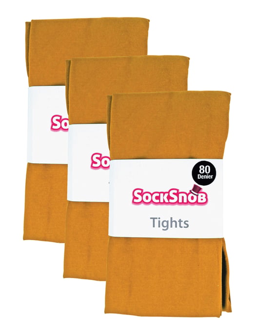 3 Paar Multipack Damen farbige undurchsichtige 80 Denier Strumpfhosen | Sock Snob | einfarbige Blockfarbe Strumpfhosen - Senf - Image 2
